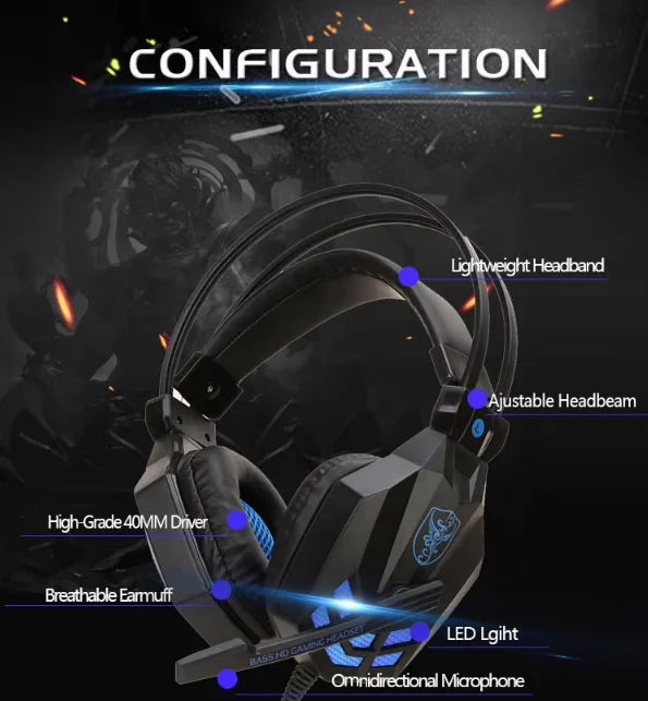 High Quality 3.5mm Jack Stereo Wired Led Gaming Headset Headphone with Microphone for PC Phone Balance Sounds Perfect for Gamer