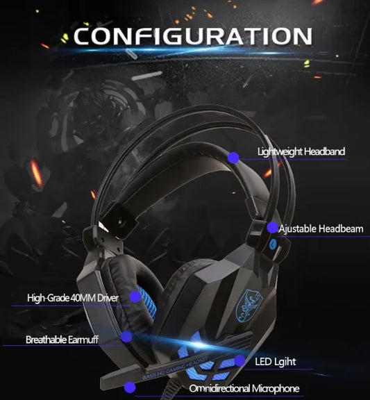 High Quality 3.5mm Jack Stereo Wired Led Gaming Headset Headphone with Microphone for PC Phone Balance Sounds Perfect for Gamer