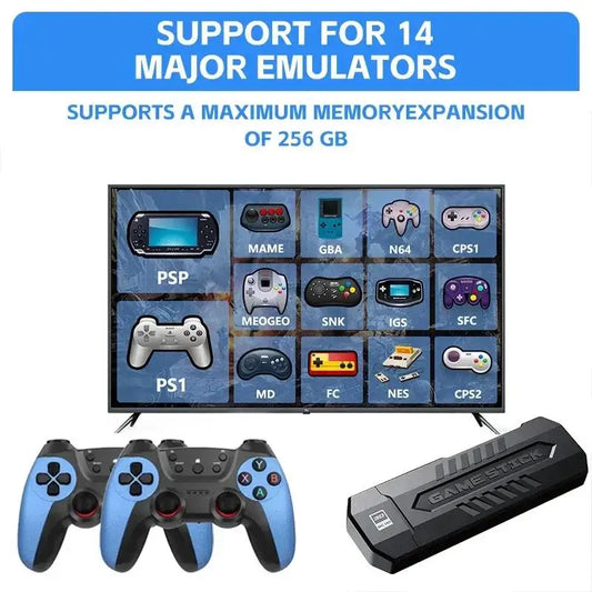 X2 Wireless 30000 Games Stick 4K 3D HD Retro Video Blue Game Console 64G  Retro Games Children Gift Gamepad Stick