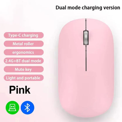 Wireless Mouse Bluetooth Silent 2.4G Dual-mode Type-C Charging Ergonomic Morandi Portable Laptop Office Gaming Mouse